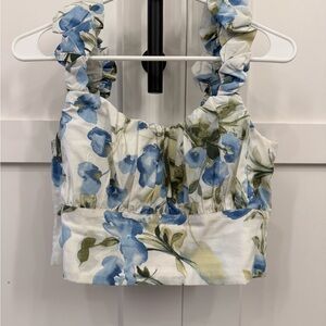 Abercrombie & Fitch Blue and Green Floral Crop Top